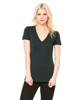 Bella+Canvas Ladies Triblend Deep V-Neck T-Shirt 8435 | Emerald Triblend - Front