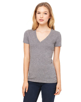 Bella+Canvas Ladies Triblend Deep V-Neck T-Shirt 8435 | Grey Triblend - Front