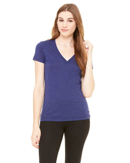 Bella+Canvas Ladies Triblend Deep V-Neck T-Shirt 8435 | Navy Triblend - Front