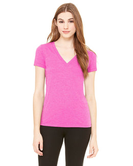Bella+Canvas Ladies Triblend Deep V-Neck T-Shirt 8435 | Berry Triblend - Front