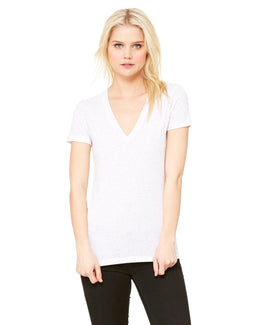 Bella+Canvas Ladies Triblend Deep V-Neck T-Shirt 8435 | White Fleck Trb - Front