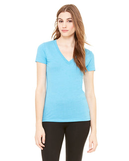 Bella+Canvas Ladies Triblend Deep V-Neck T-Shirt 8435 | Aqua Triblend - Front