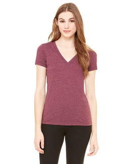 Bella+Canvas Ladies Triblend Deep V-Neck T-Shirt 8435 | Maroon Triblend - Front