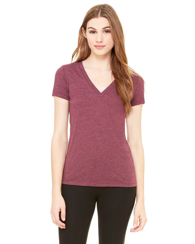 Bella+Canvas Ladies Triblend Deep V-Neck T-Shirt 8435 | Maroon Triblend - Front
