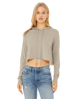 Bella+Canvas Ladie's Cropped Long Sleeve Hoodie T-Shirt 8512 | Tan Triblend - Front