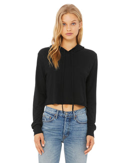 Bella+Canvas Ladie's Cropped Long Sleeve Hoodie T-Shirt 8512 | Solid Blk Trblnd - Front