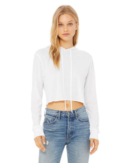Bella+Canvas Ladie's Cropped Long Sleeve Hoodie T-Shirt 8512 | Solid Wht Trblnd - Front