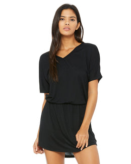 Bella+Canvas Ladies Flowy V-Neck Dress 8812 | Black - Front