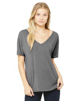 Bella+Canvas Ladies Flowy Simple V-Neck T-Shirt 8815 | Grey Triblend - Front