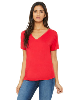 Bella+Canvas Ladies Flowy Simple V-Neck T-Shirt 8815 | Red - Front