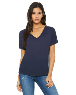 Bella+Canvas Ladies Flowy Simple V-Neck T-Shirt 8815 | Midnight - Front