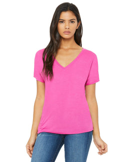 Bella+Canvas Ladies Flowy Simple V-Neck T-Shirt 8815 | Berry - Front