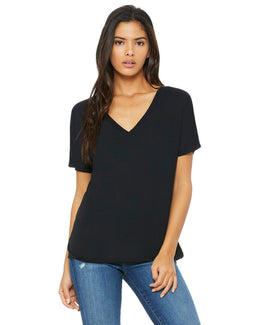 Bella+Canvas Ladies Flowy Simple V-Neck T-Shirt 8815 | Black - Front