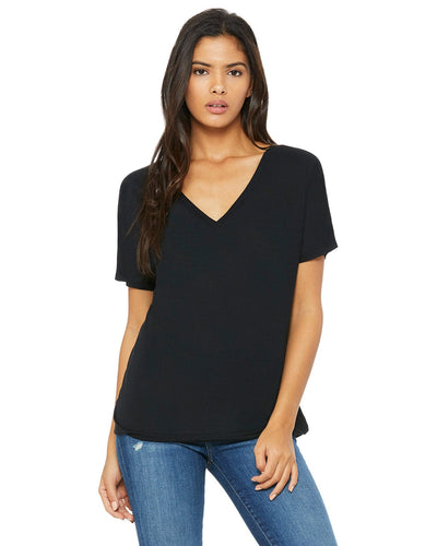 Bella+Canvas Ladies Flowy Simple V-Neck T-Shirt 8815 | Black - Front