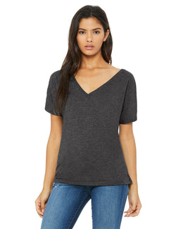 Bella+Canvas Ladies Flowy Simple V-Neck T-Shirt 8815 | Drk Grey Heather - Front