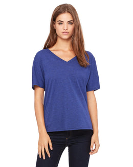 Bella+Canvas Ladies Flowy Simple V-Neck T-Shirt 8815 | Navy Triblend - Front