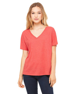Bella+Canvas Ladies Flowy Simple V-Neck T-Shirt 8815 | Red Triblend - Front