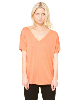 Bella+Canvas Ladies Flowy Simple V-Neck T-Shirt 8815 | Coral - Front