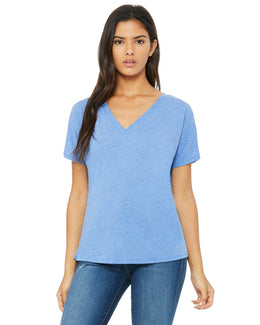 Bella+Canvas Ladies Flowy Simple V-Neck T-Shirt 8815 | Blue Triblend - Front