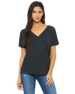 Bella+Canvas Ladies Flowy Simple V-Neck T-Shirt 8815 | Char Blk Triblnd - Front