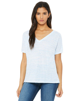 Bella+Canvas Ladies Flowy Simple V-Neck T-Shirt 8815 | Blue Marble - Front