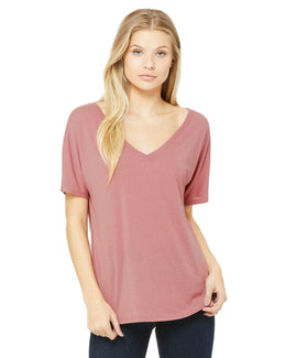 Bella+Canvas Ladies Flowy Simple V-Neck T-Shirt 8815 | Mauve - Front