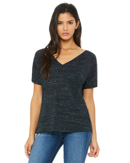 Bella+Canvas Ladies Flowy Simple V-Neck T-Shirt 8815 | Black Marble - Front