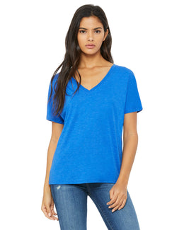 Bella+Canvas Ladies Flowy Simple V-Neck T-Shirt 8815 | Tr Royal Triblnd - Front