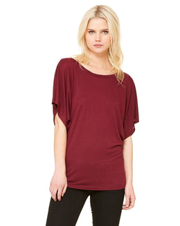 Bella+Canvas Ladies Flowy Draped Dolman T-Shirt 8821 | Maroon - Front