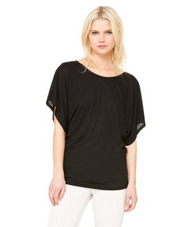 Bella+Canvas Ladies Flowy Draped Dolman T-Shirt 8821 | Black - Front