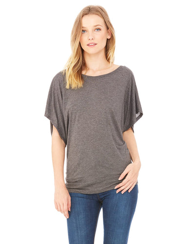 Bella+Canvas Ladies Flowy Draped Dolman T-Shirt 8821 | Dark Gry Heather - Front