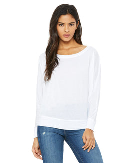Bella+Canvas Ladies Long Sleeve Off The Shoulder Top 8850 | White - Front
