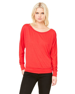 Bella+Canvas Ladies Long Sleeve Off The Shoulder Top 8850 | Red - Front