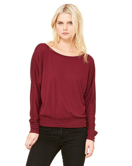 Bella+Canvas Ladies Long Sleeve Off The Shoulder Top 8850 | Maroon - Front