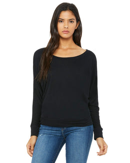Bella+Canvas Ladies Long Sleeve Off The Shoulder Top 8850 | Black - Front