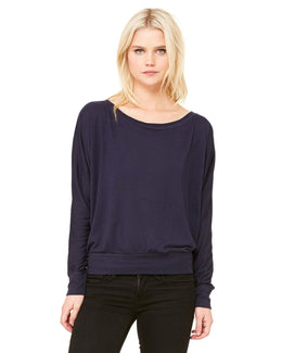 Bella+Canvas Ladies Long Sleeve Off The Shoulder Top 8850 | Midnight - Front