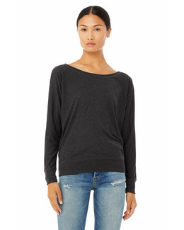 Bella+Canvas Ladies Long Sleeve Off The Shoulder Top 8850 | Dark Gry Heather - Front