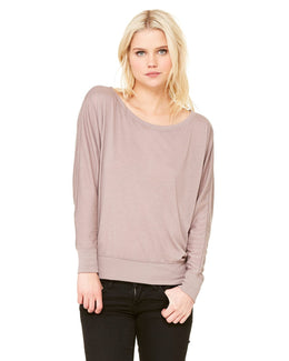 Bella+Canvas Ladies Long Sleeve Off The Shoulder Top 8850 | Pebble - Front