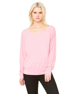Bella+Canvas Ladies Long Sleeve Off The Shoulder Top 8850 | Neon Pink - Front