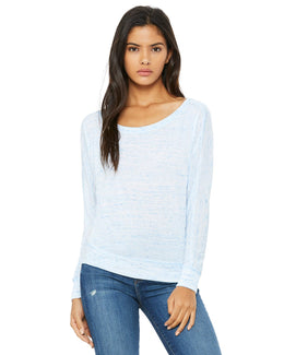 Bella+Canvas Ladies Long Sleeve Off The Shoulder Top 8850 | Blue Marble - Front