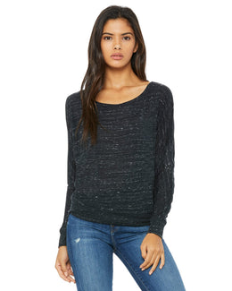Bella+Canvas Ladies Long Sleeve Off The Shoulder Top 8850 | Black Marble - Front