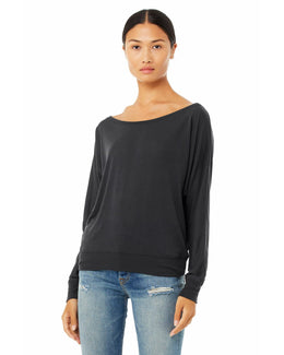 Bella+Canvas Ladies Long Sleeve Off The Shoulder Top 8850 | Dark Grey - Front