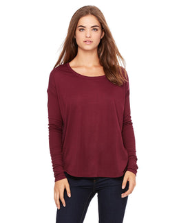 Bella+Canvas Ladies Flowy Long Sleeve T-Shirt with 2x1 Sleeves 8852 | Maroon - Front