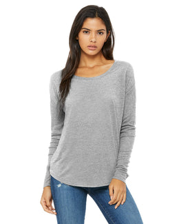 Bella+Canvas Ladies Flowy Long Sleeve T-Shirt with 2x1 Sleeves 8852 | Athletic Heather - Front