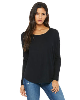 Bella+Canvas Ladies Flowy Long Sleeve T-Shirt with 2x1 Sleeves 8852 | Black - Front