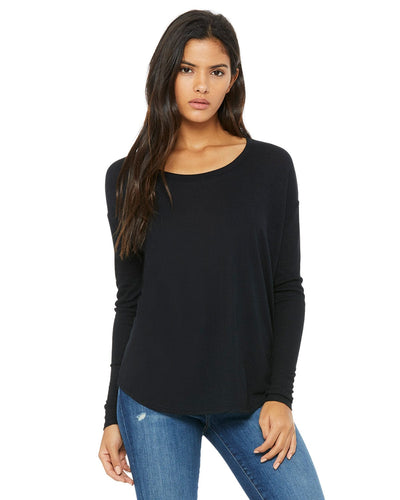 Bella+Canvas Ladies Flowy Long Sleeve T-Shirt with 2x1 Sleeves 8852 | Black - Front