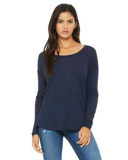 Bella+Canvas Ladies Flowy Long Sleeve T-Shirt with 2x1 Sleeves 8852 | Midnight - Front