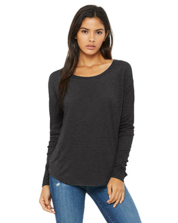 Bella+Canvas Ladies Flowy Long Sleeve T-Shirt with 2x1 Sleeves 8852 | Dark Gry Heather - Front