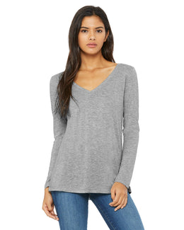 Bella+Canvas Ladies Flowy Long Sleeve V-Neck 8855 | Athletic Heather - Front