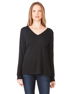 Bella+Canvas Ladies Flowy Long Sleeve V-Neck 8855 | Black - Front